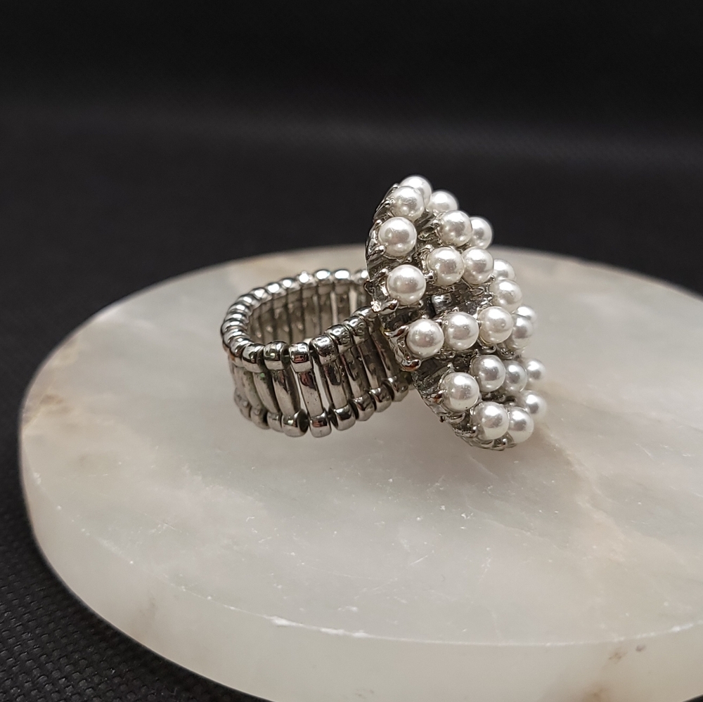 Faux Pearl Cluster Ring Adjustable Statement Piece